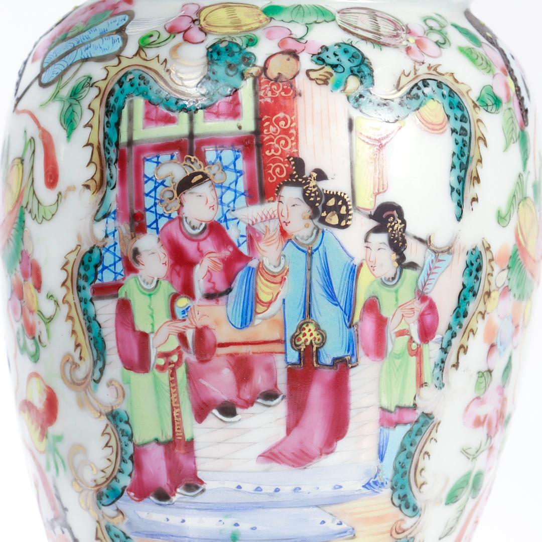Pair of Antique Chinese Export Rose Mandarin Vases For Sale 2
