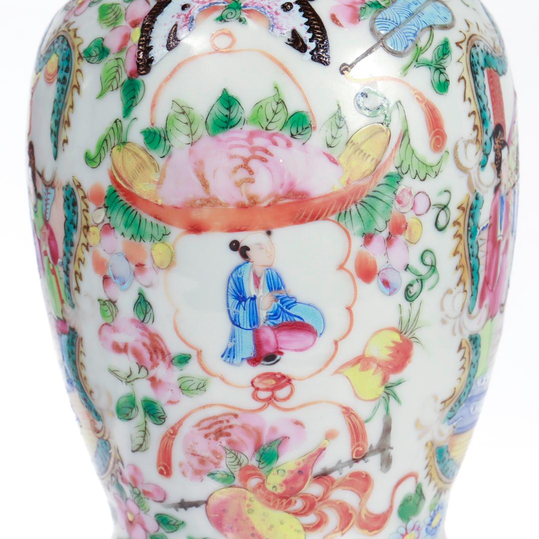 Pair of Antique Chinese Export Rose Mandarin Vases For Sale 3