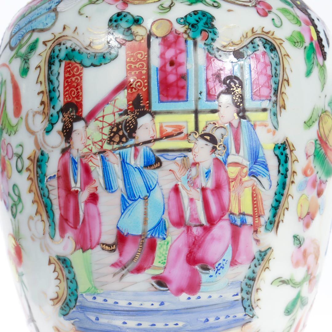 Pair of Antique Chinese Export Rose Mandarin Vases For Sale 4