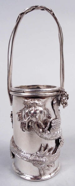 Paire d'anciens pots à moutarde en argent d'exportation chinoise, Hot & Spicy Dragon