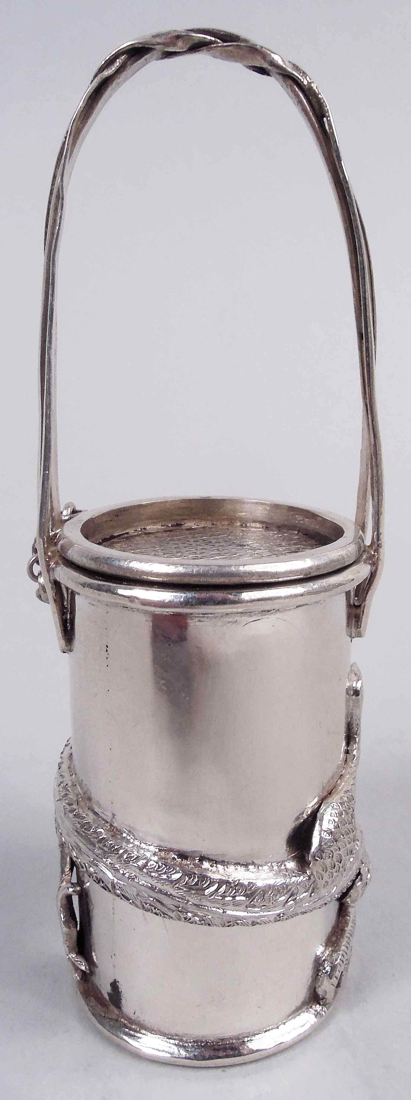 Pair of Antique Chinese Export Silver Hot & Spicy Dragon Mustard Pots For Sale 1