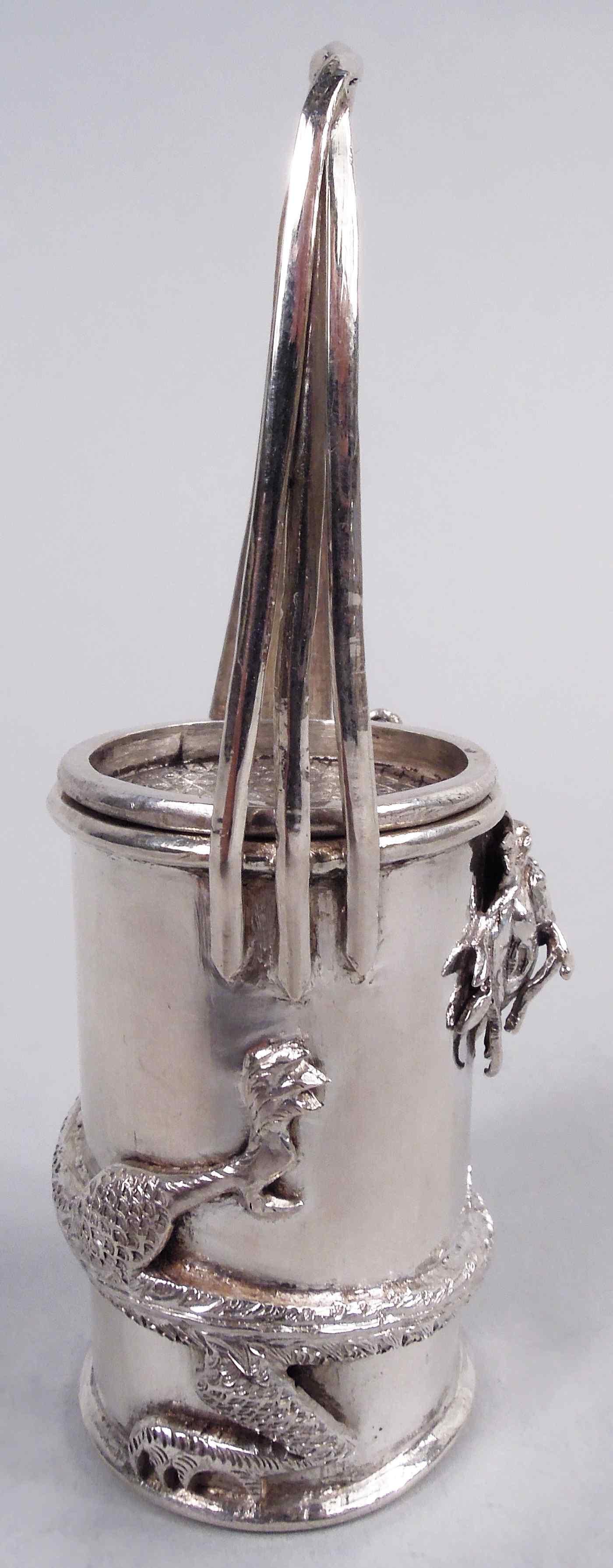 Pair of Antique Chinese Export Silver Hot & Spicy Dragon Mustard Pots For Sale 2