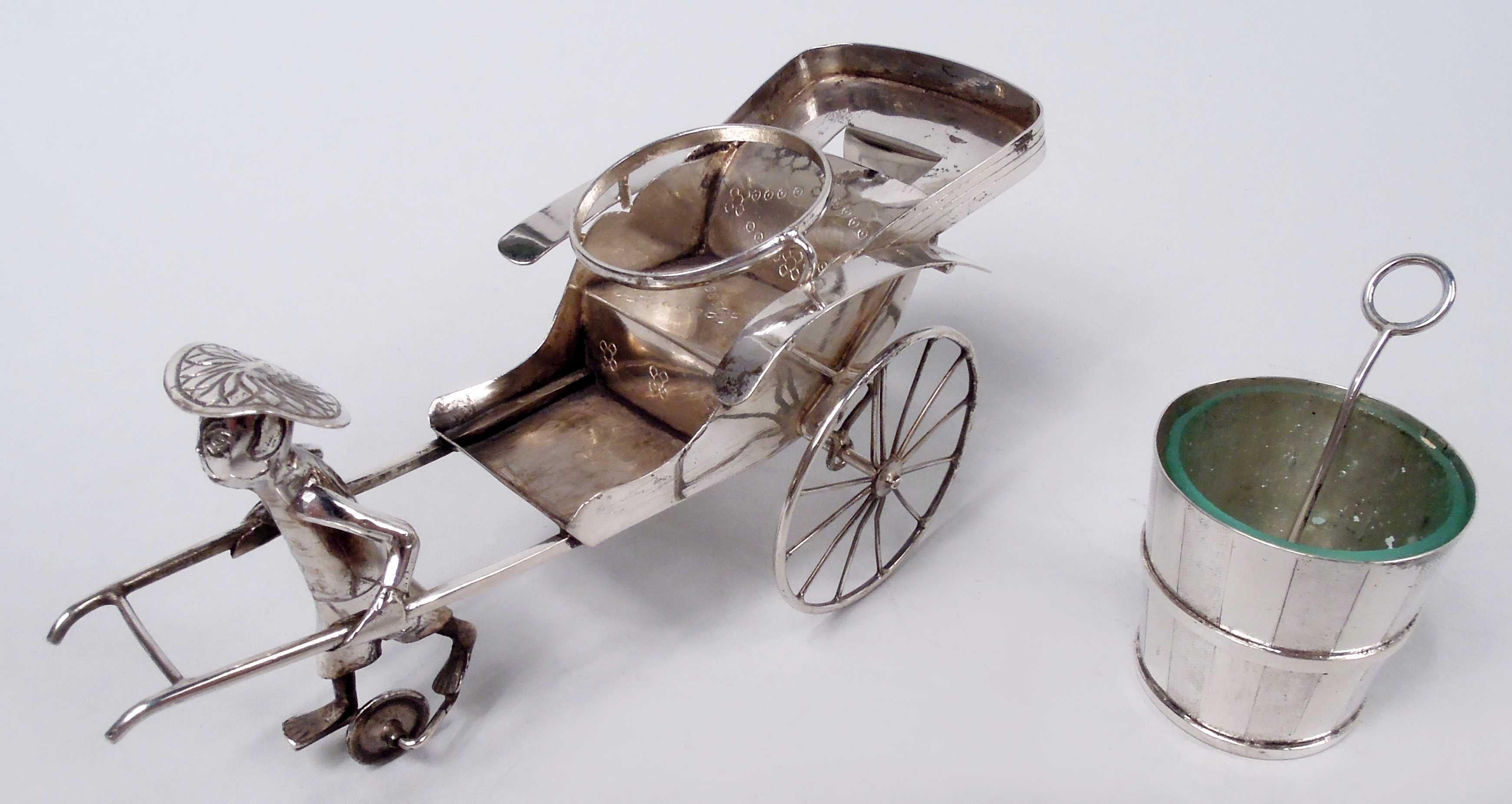 Pair of Antique Chinese Export Silver Rickshaw Condiment Carts 6