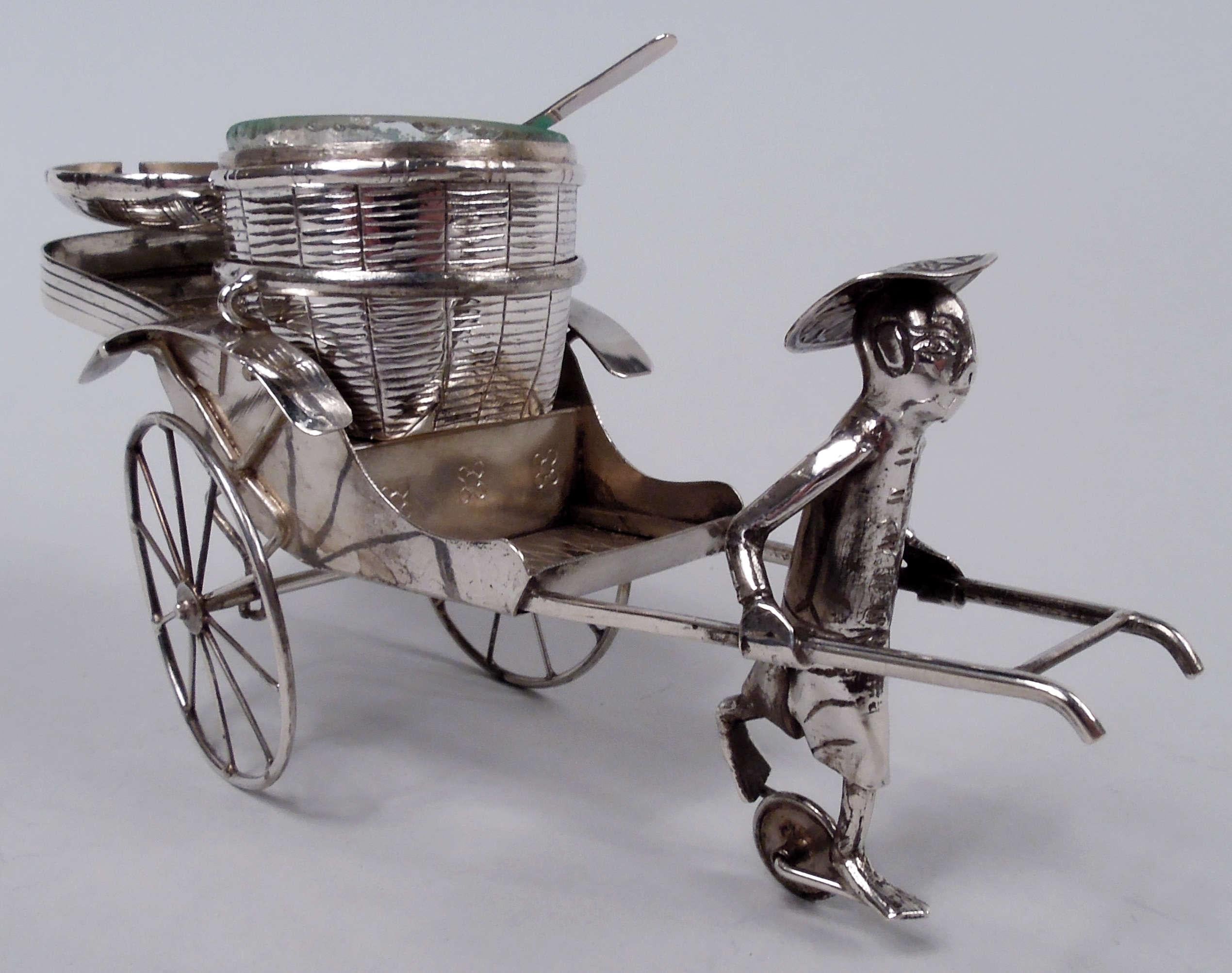 20th Century Pair of Antique Chinese Export Silver Rickshaw Condiment Carts