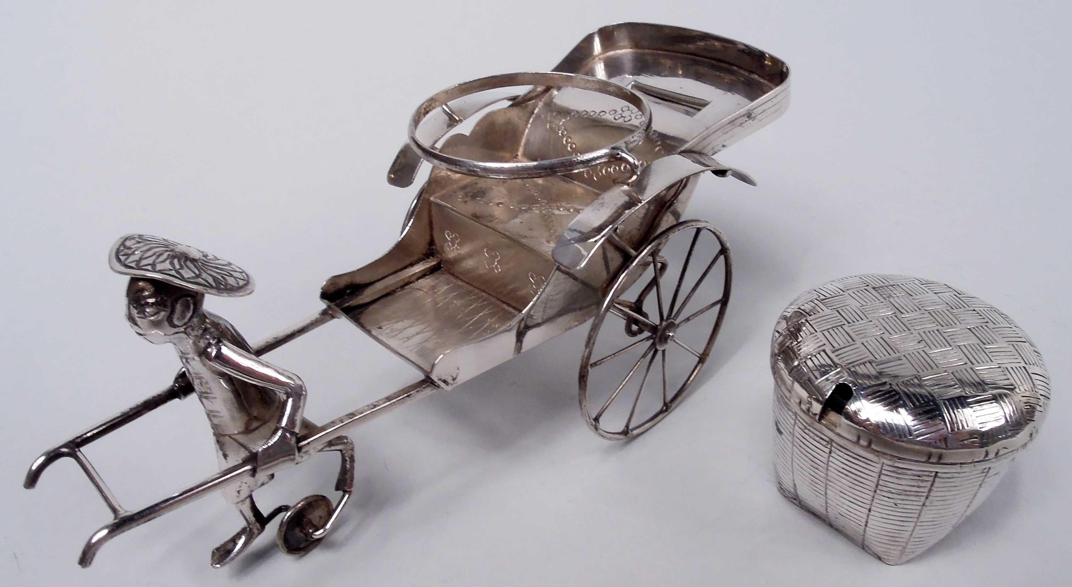 Pair of Antique Chinese Export Silver Rickshaw Condiment Carts 1