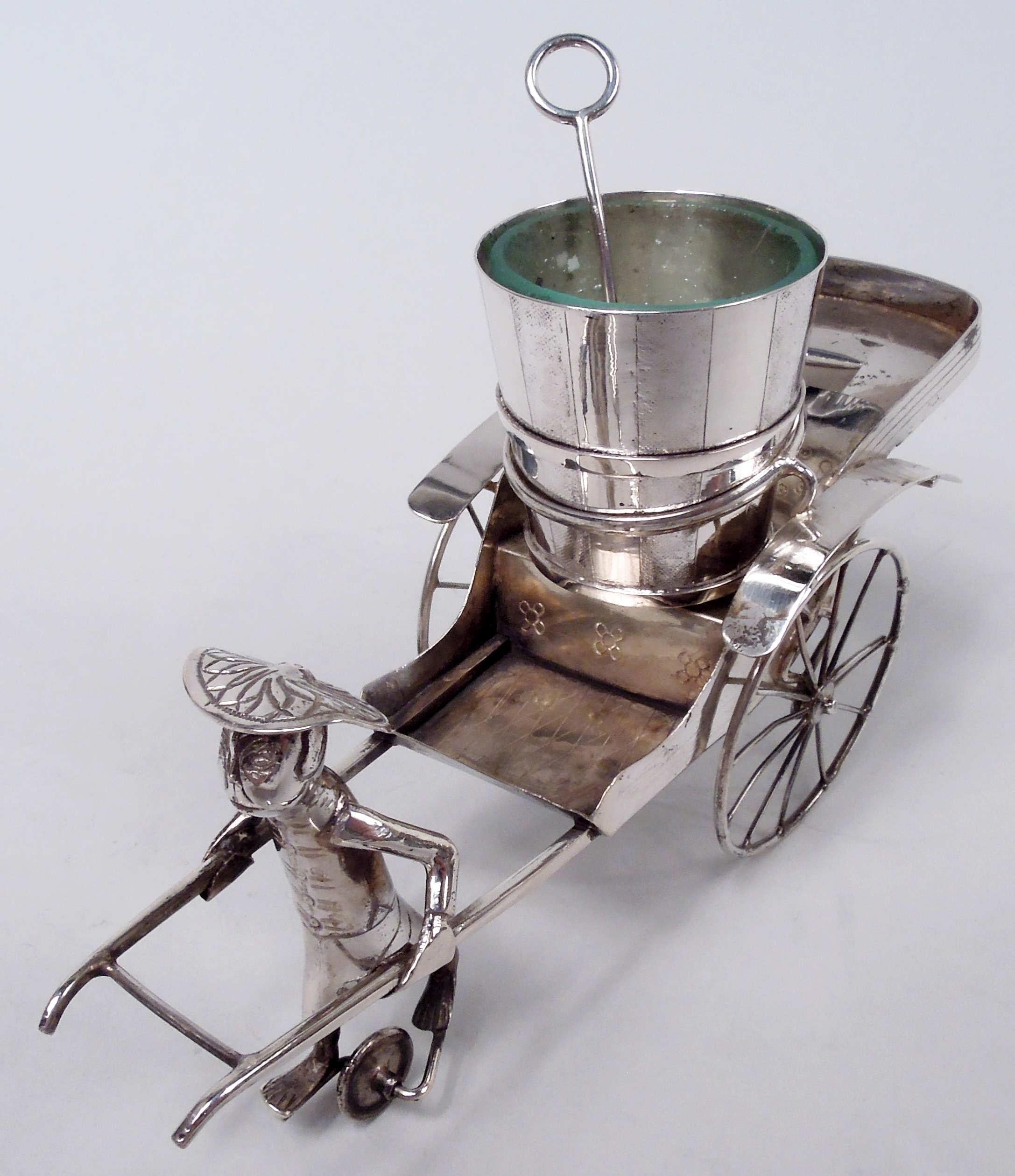 Pair of Antique Chinese Export Silver Rickshaw Condiment Carts 3