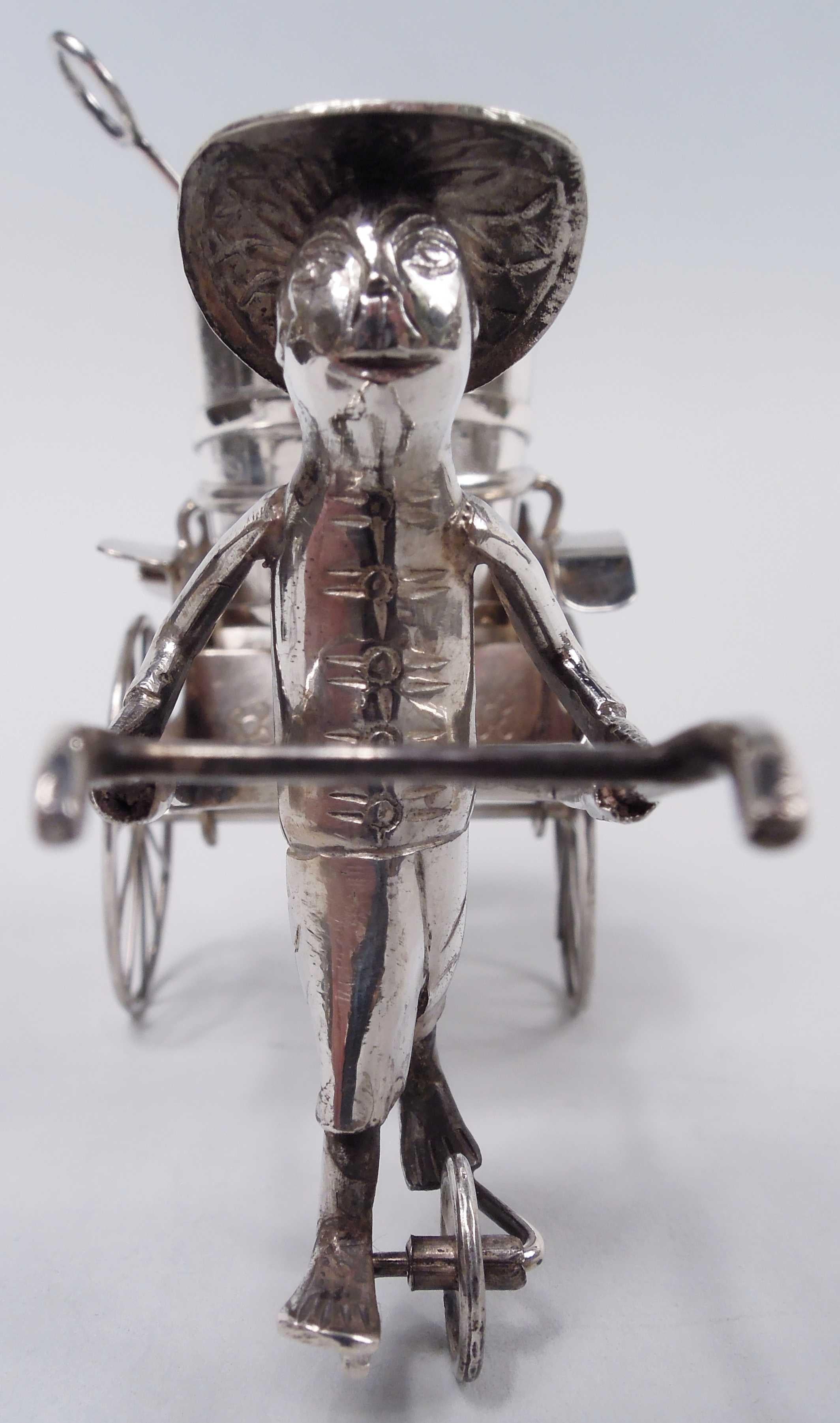 Pair of Antique Chinese Export Silver Rickshaw Condiment Carts 4