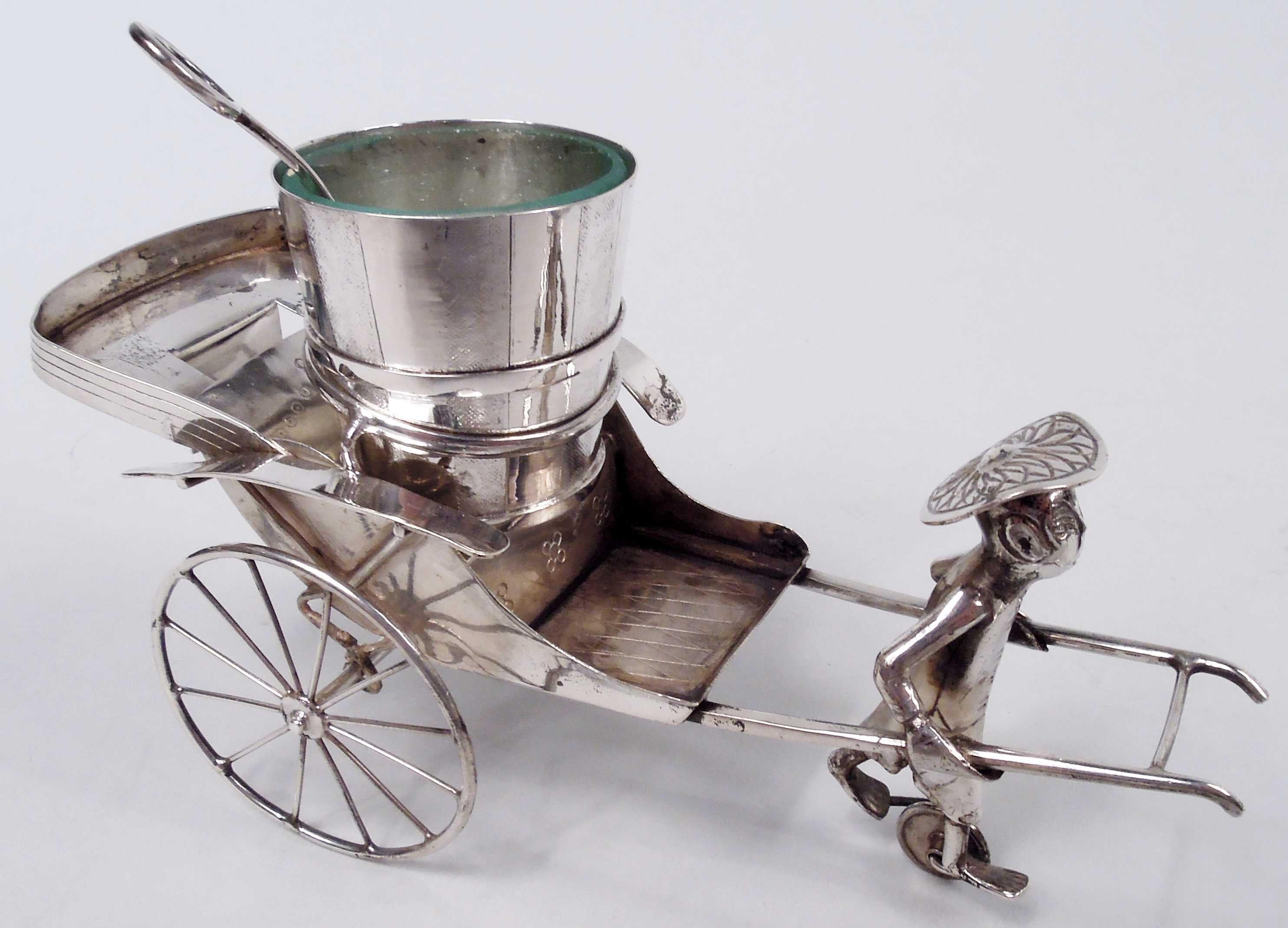 Pair of Antique Chinese Export Silver Rickshaw Condiment Carts 5
