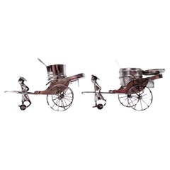 Pair of Antique Chinese Export Silver Rickshaw Condiment Carts