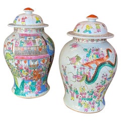 Pair of Antique Chinese Famille Rose General Jars