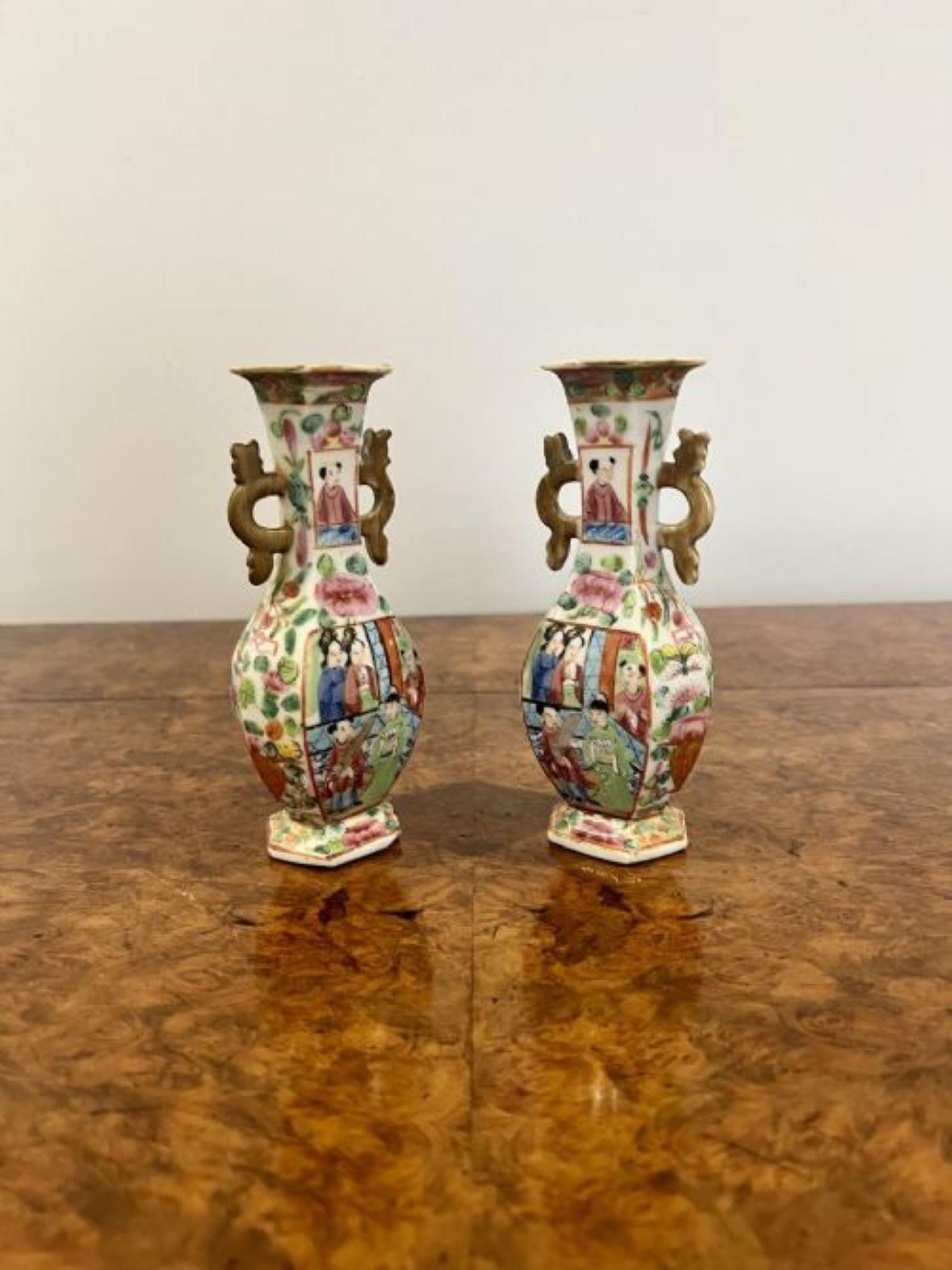 20th Century Pair of antique Chinese famille rose small vases  For Sale