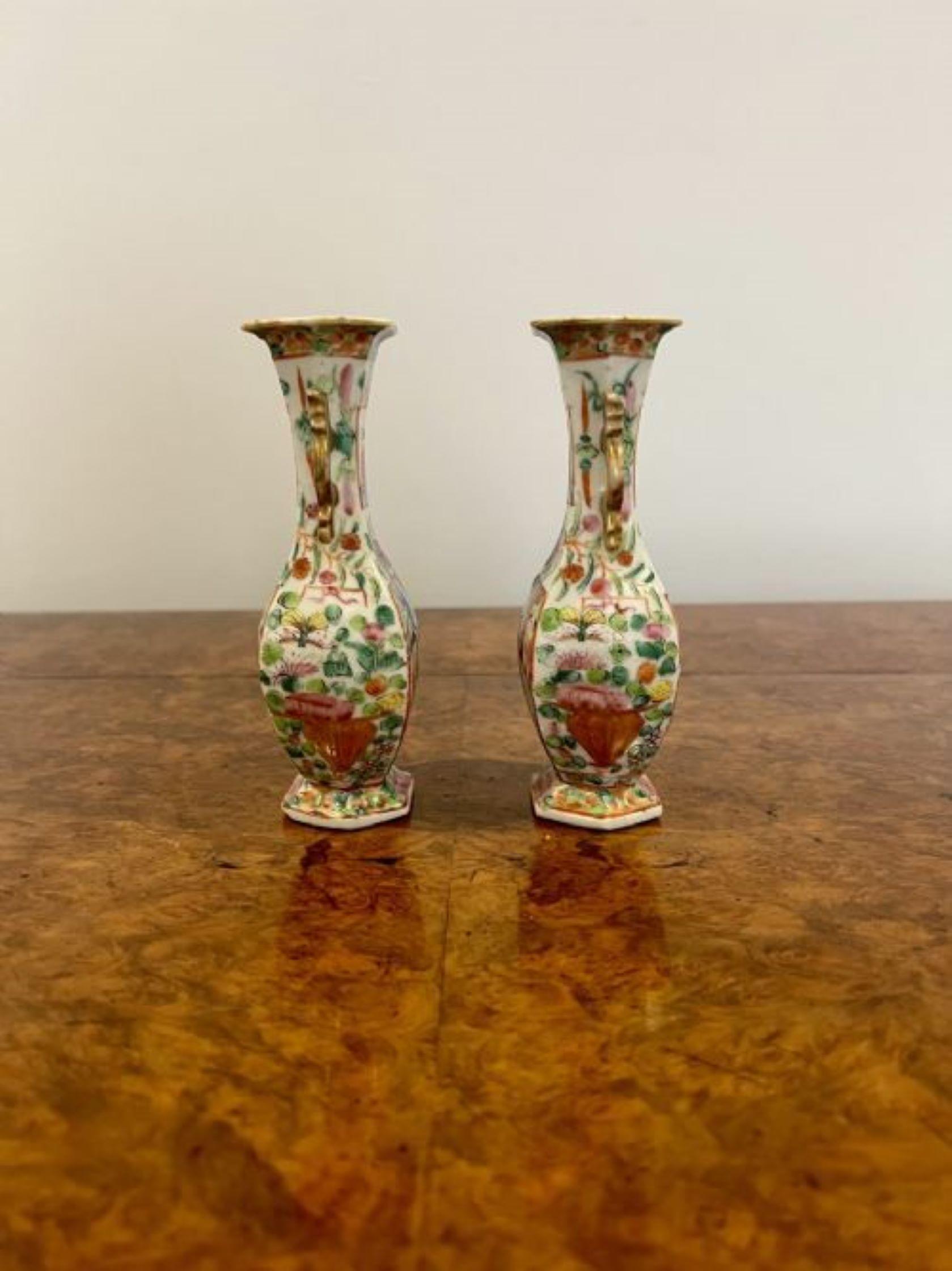 Ceramic Pair of antique Chinese famille rose small vases  For Sale