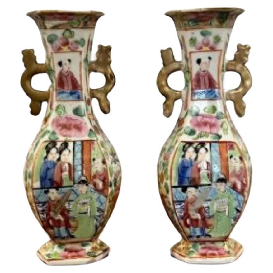 Pair of antique Chinese famille rose small vases  For Sale