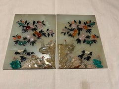 Pair Of Antique Chinese Finely Carved Jade Scholar Screens With Fine Floral Work