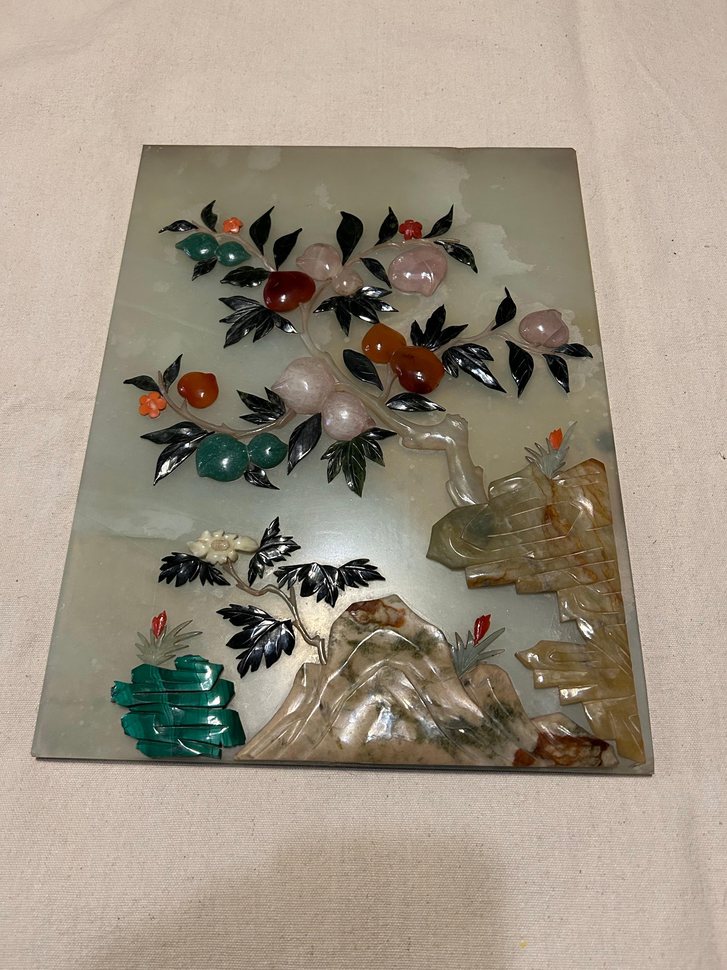 Chinese Export Pair Of Antique Chinese Finely Carved Jade Scholar Screens With Fine Floral Work For Sale