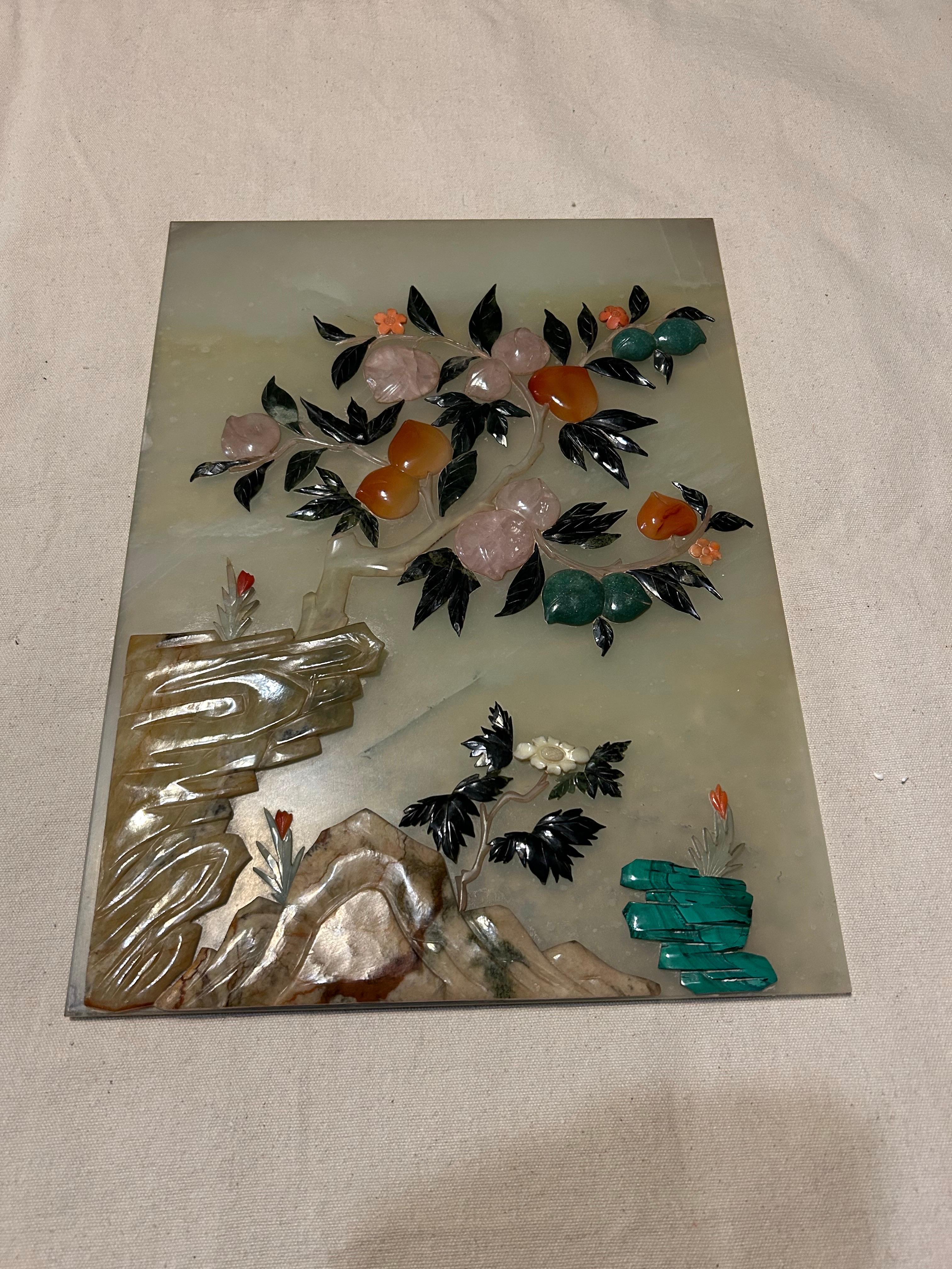 Pair Of Antique Chinese Finely Carved Jade Scholar Screens With Fine Floral Work In Good Condition For Sale In Vancouver, British Columbia