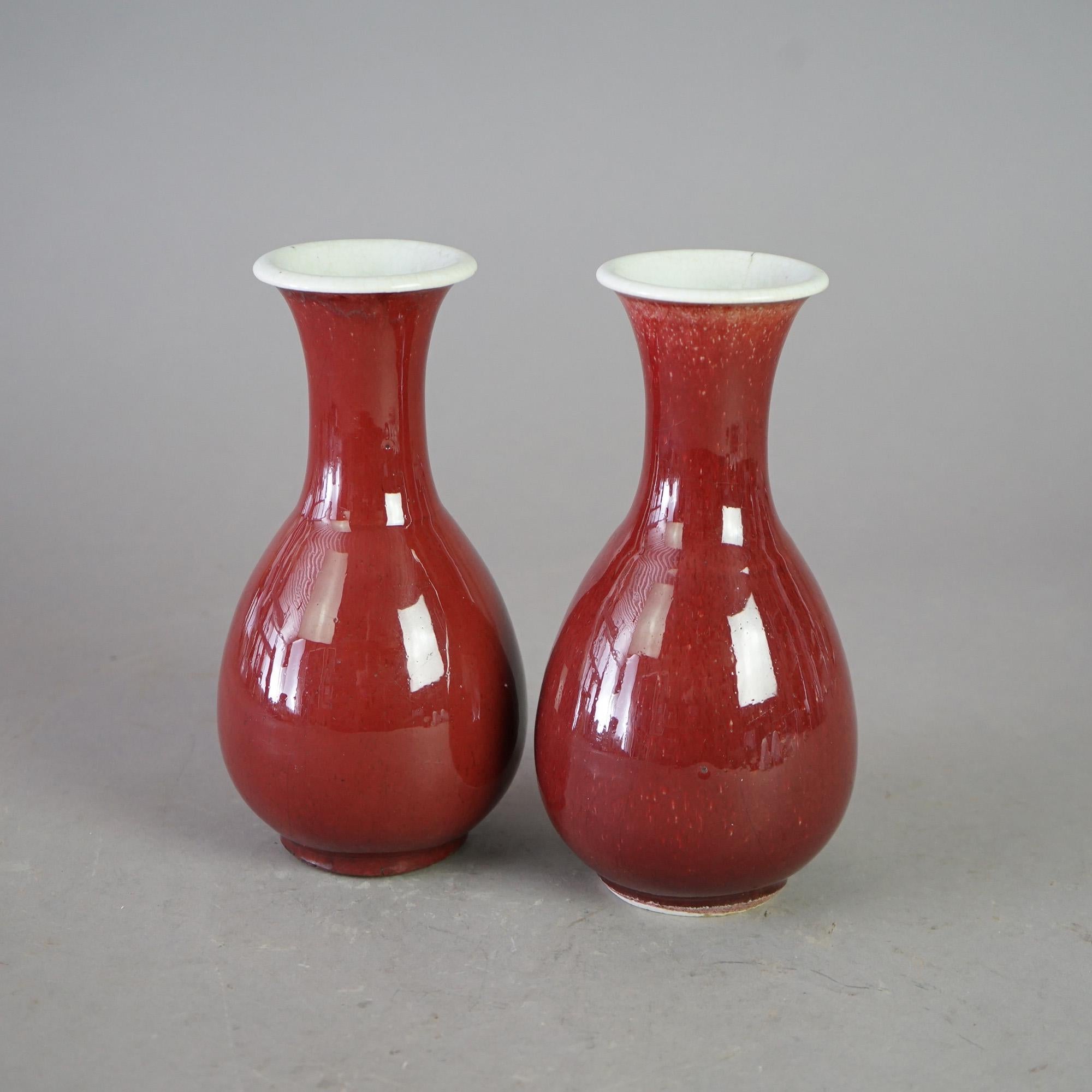 Asian Pair of Antique Chinese Flambé Glazed Pottery Vases C1920