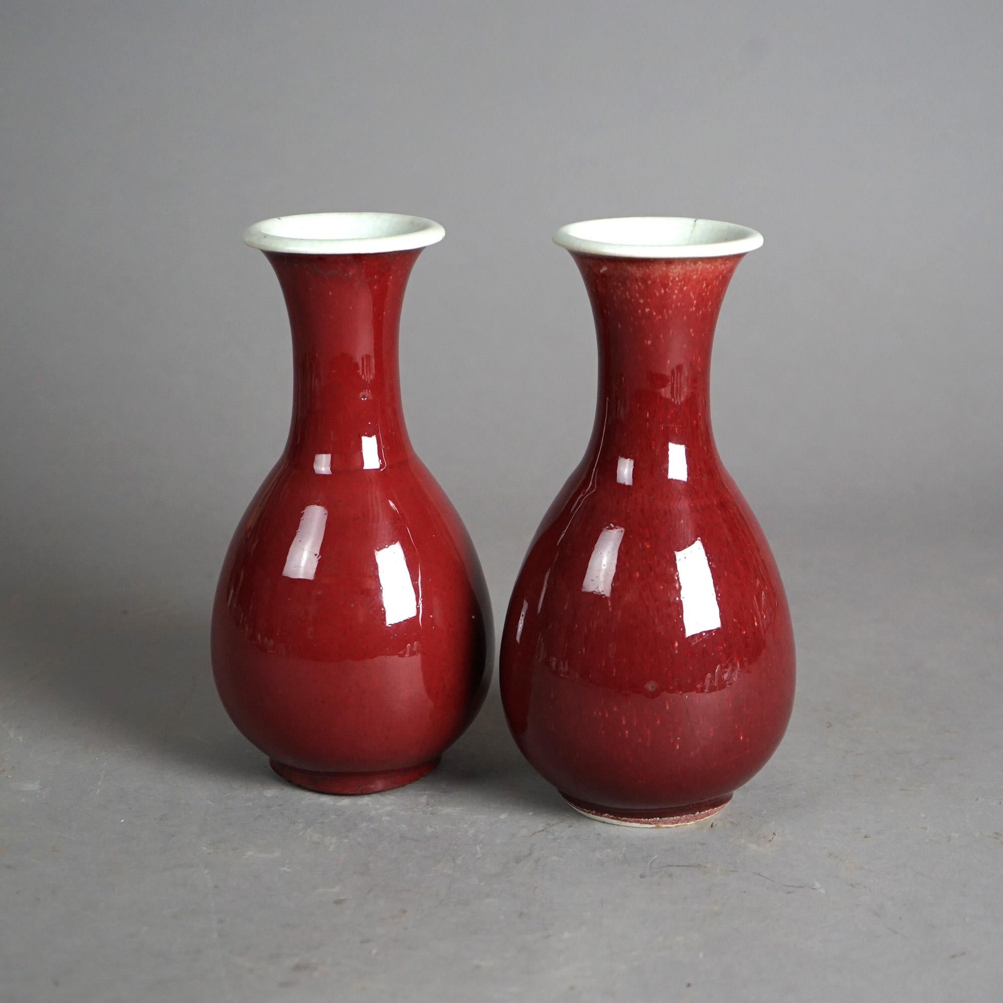 20th Century Pair of Antique Chinese Flambé Glazed Pottery Vases C1920