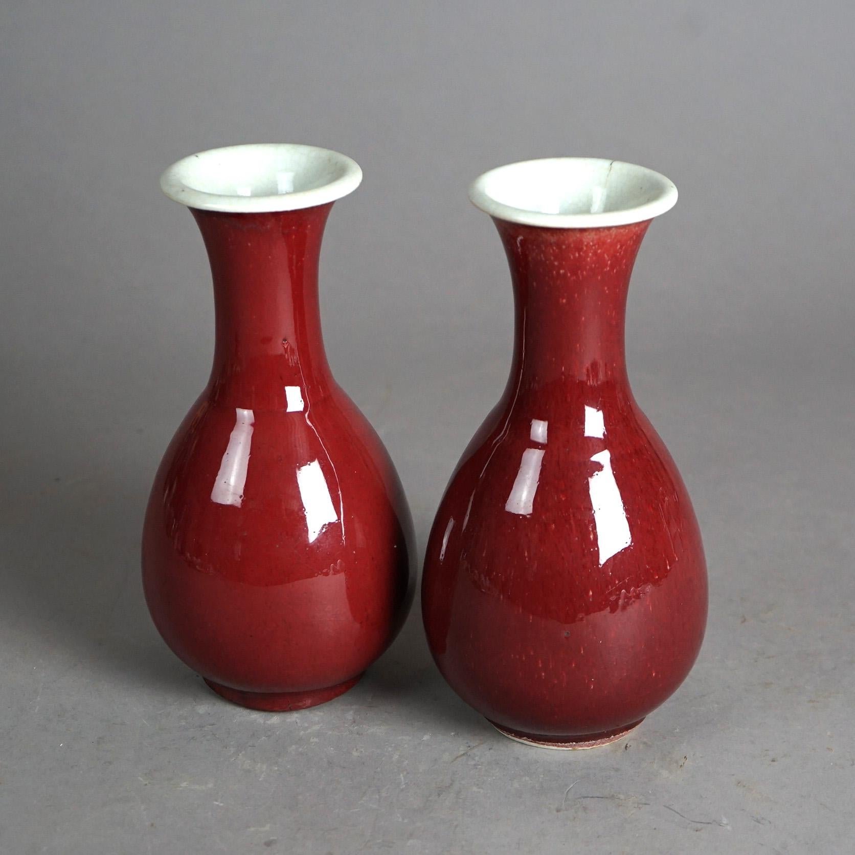 Pair of Antique Chinese Flambé Glazed Pottery Vases C1920 1