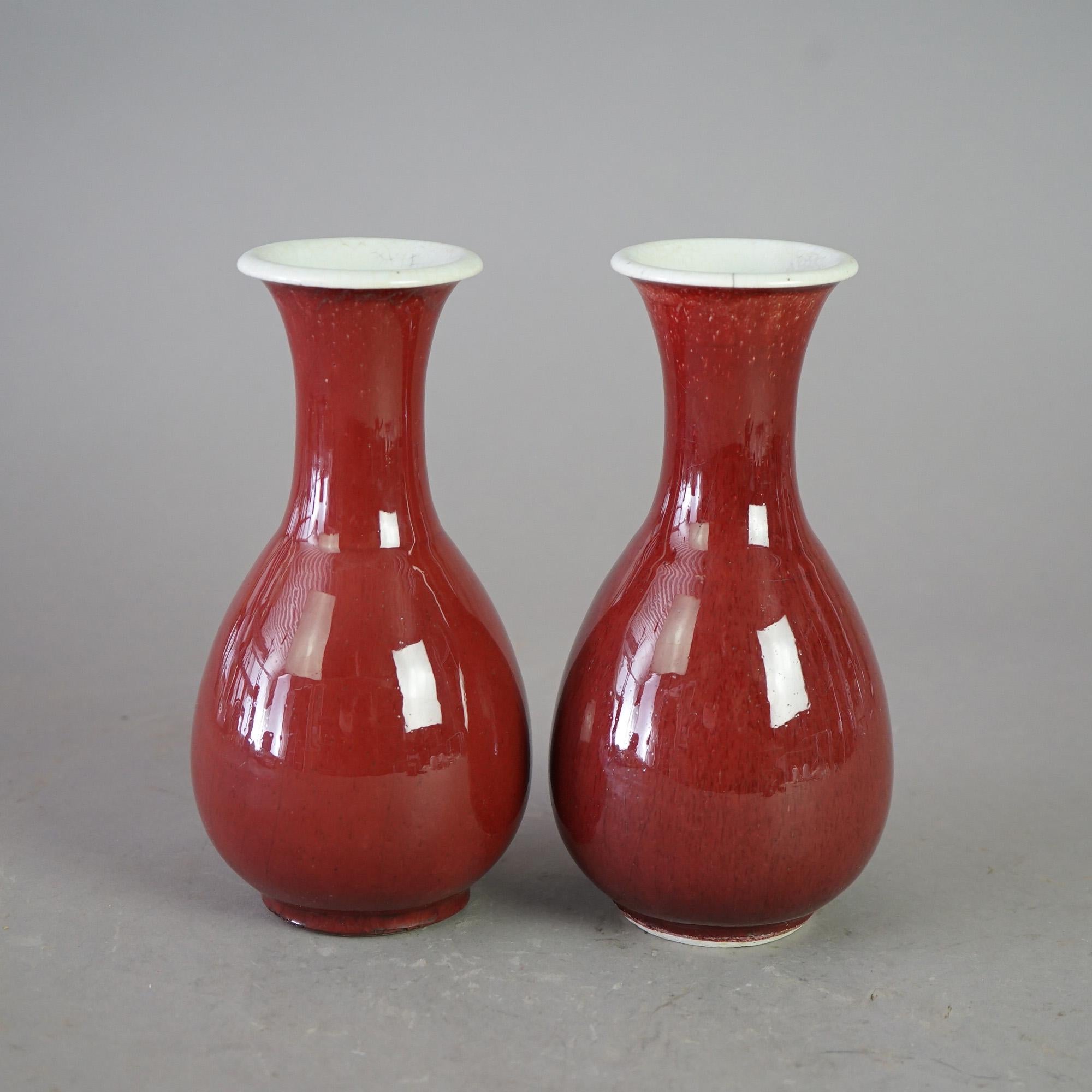 Pair of Antique Chinese Flambé Glazed Pottery Vases C1920 2