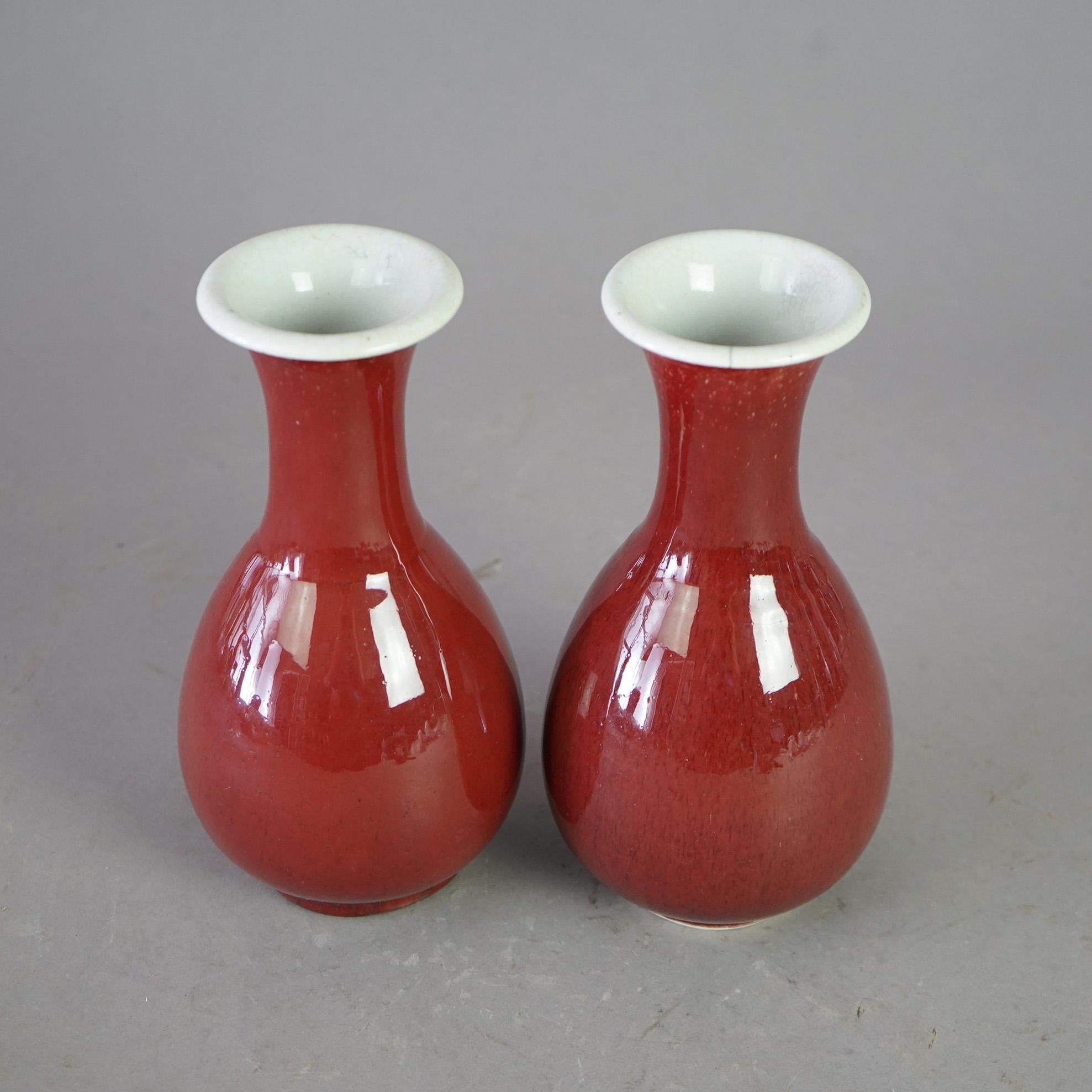Pair of Antique Chinese Flambé Glazed Pottery Vases C1920 3