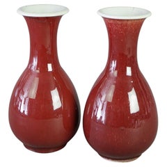 Pair of Antique Chinese Flambé Glazed Pottery Vases C1920