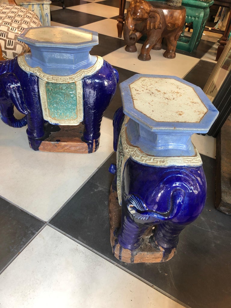 Pair of Antique Chinese Garden Elephant Stands/Side Tables For Sale at