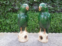Pair of Antique Chinese Glazed Birds or Parrots