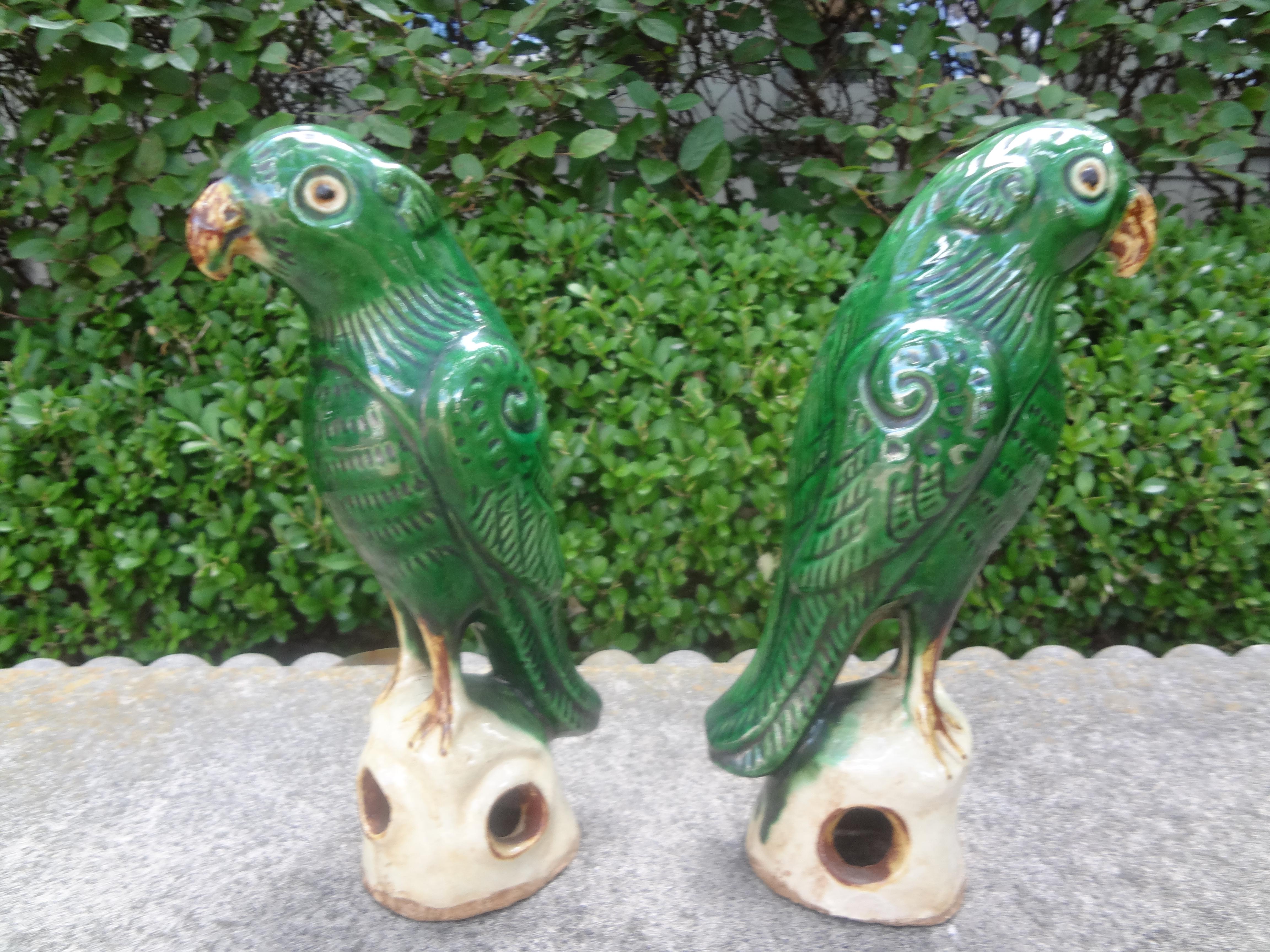 Pair of Antique Chinese Glazed Birds or Parrots 1