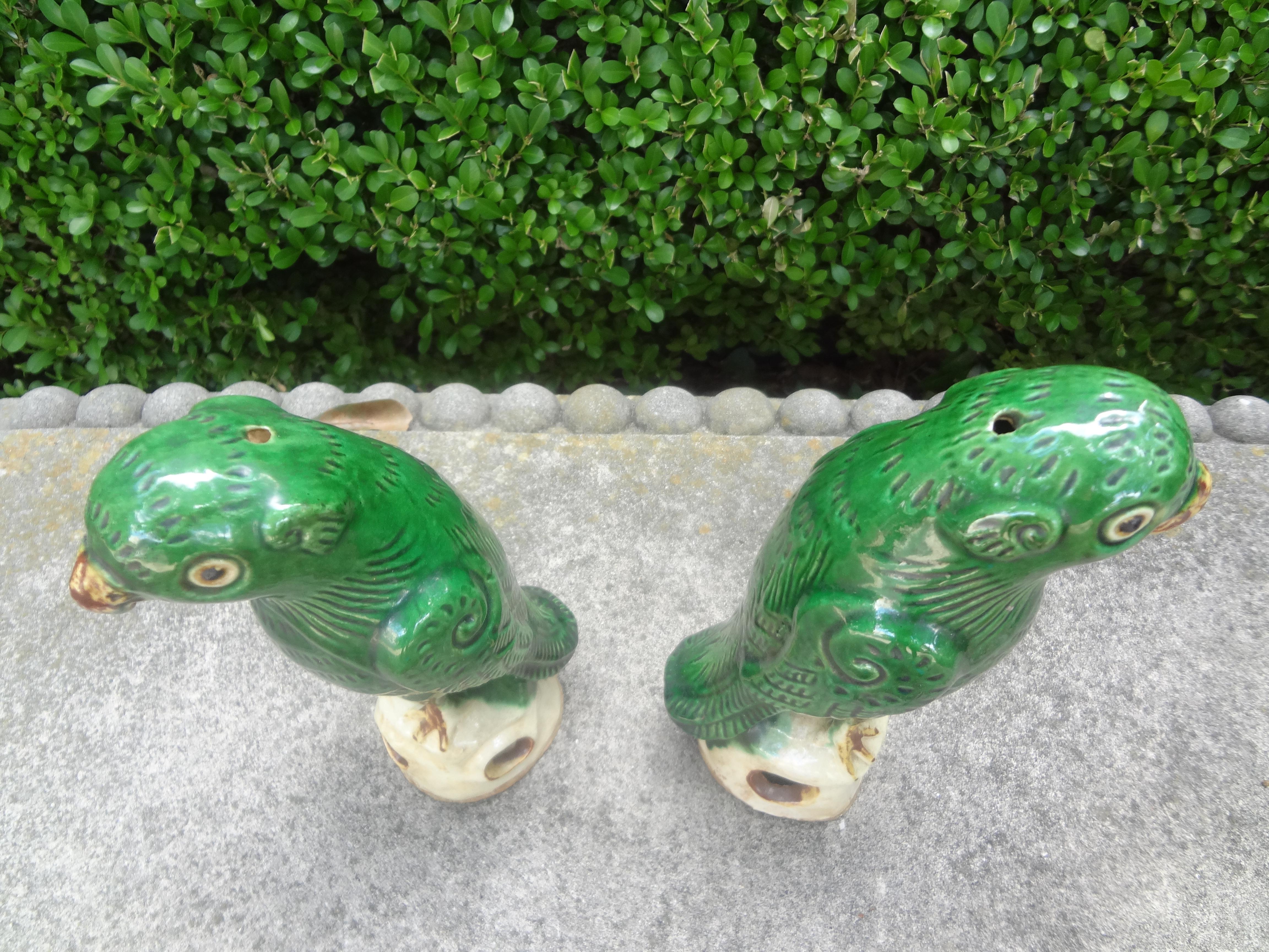 Pair of Antique Chinese Glazed Birds or Parrots 2
