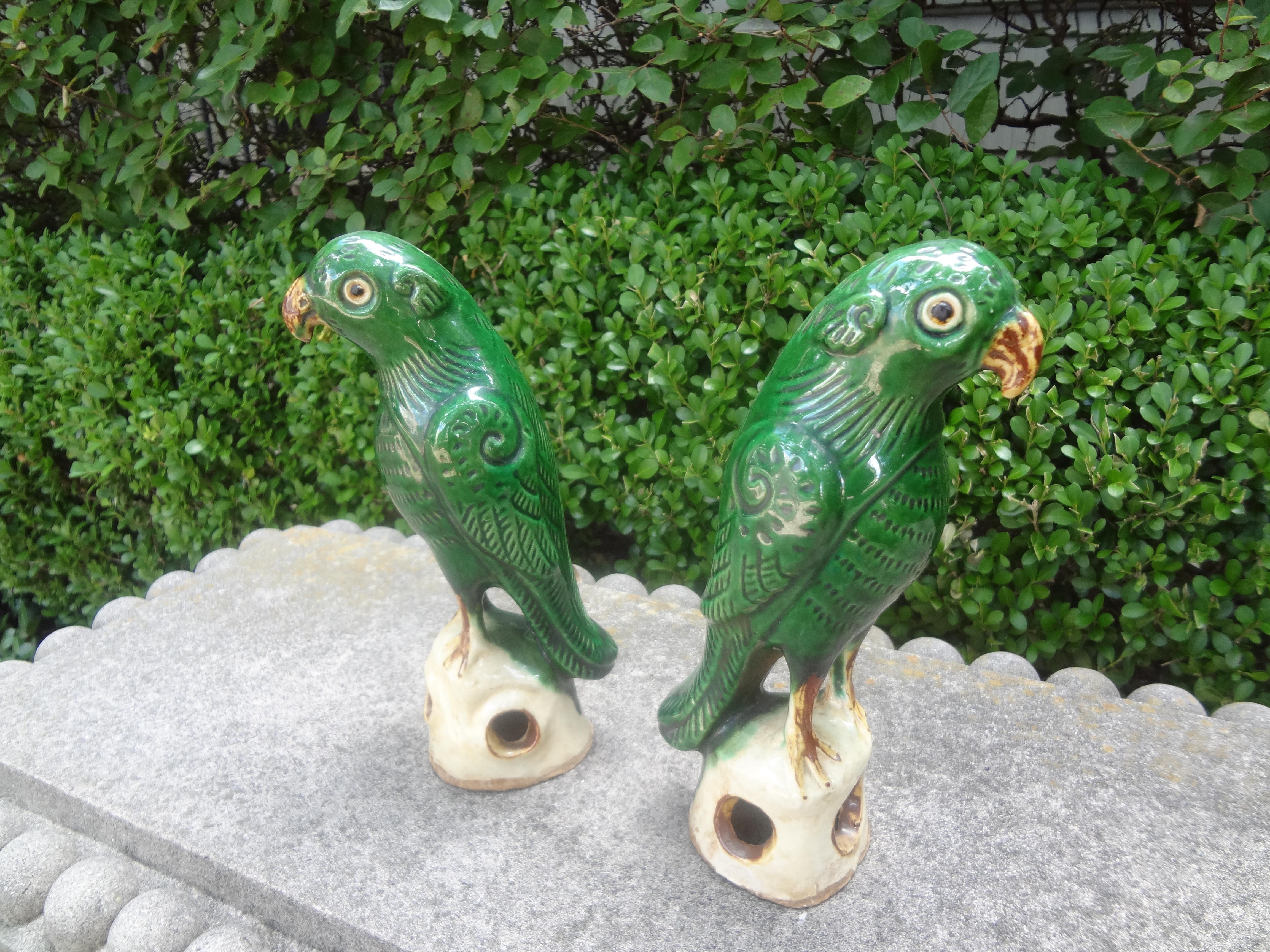 Pair of Antique Chinese Glazed Birds or Parrots 3