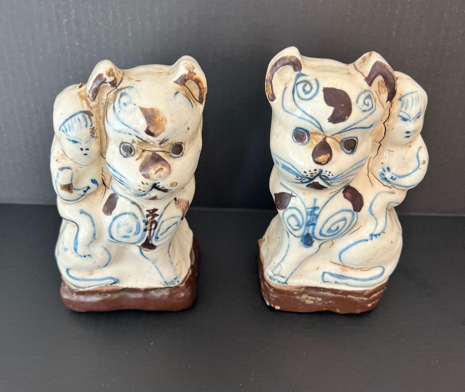 18th Century and Earlier Pair of Antique Chinese Glazed Figural Censers For Sale