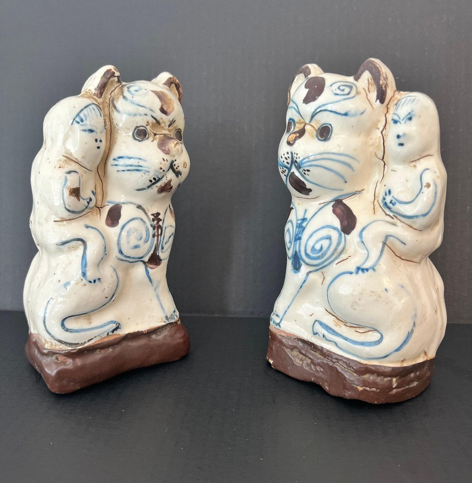 Porcelain Pair of Antique Chinese Glazed Figural Censers For Sale