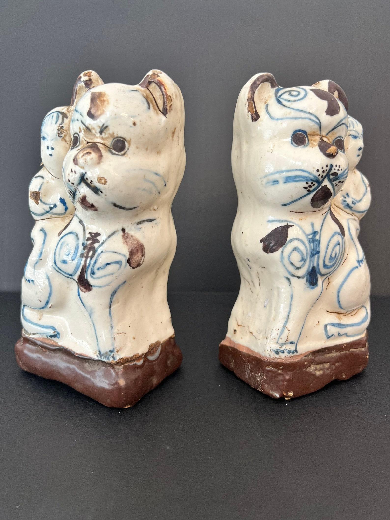 Pair of Antique Chinese Glazed Figural Censers For Sale 3