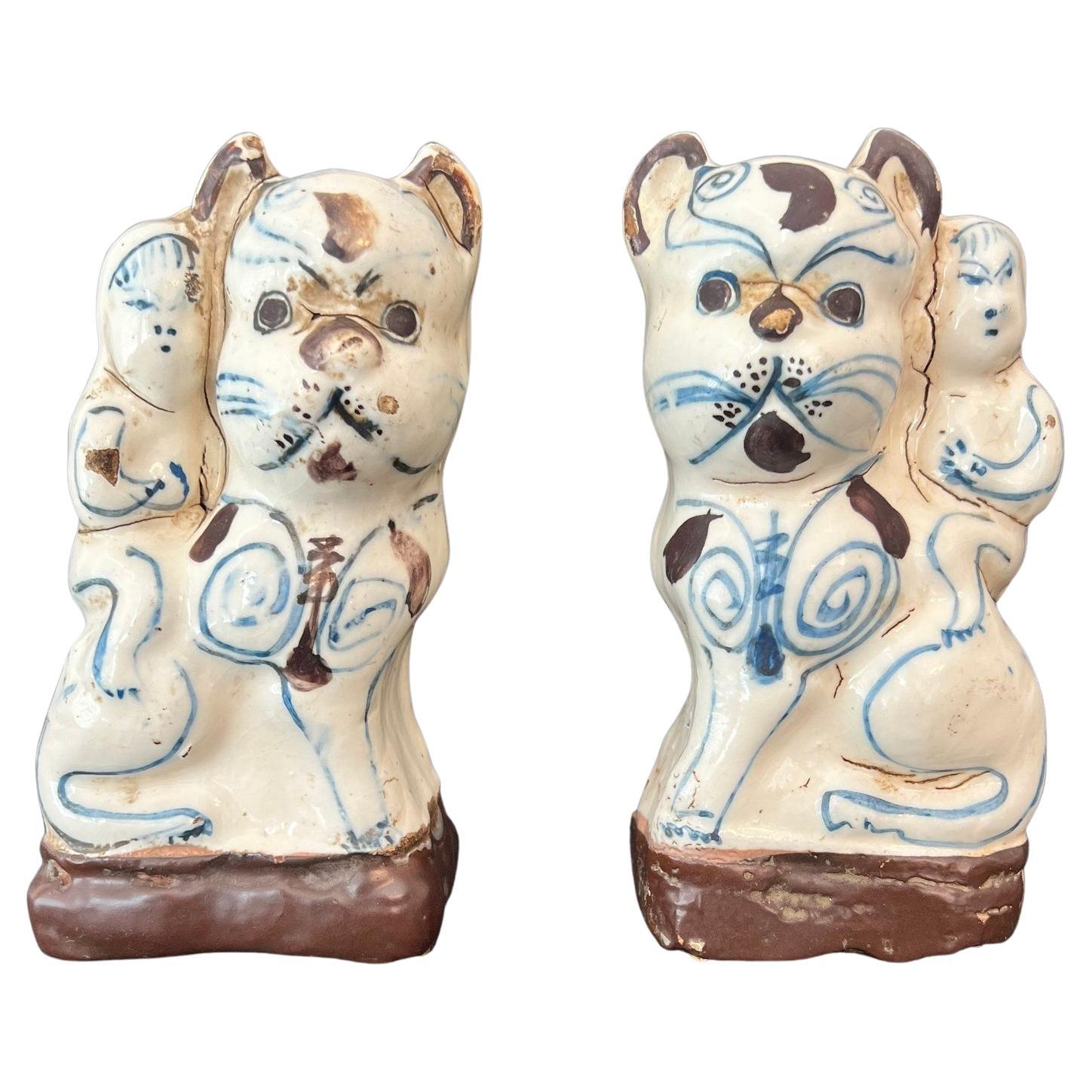 Pair of Antique Chinese Glazed Figural Censers For Sale