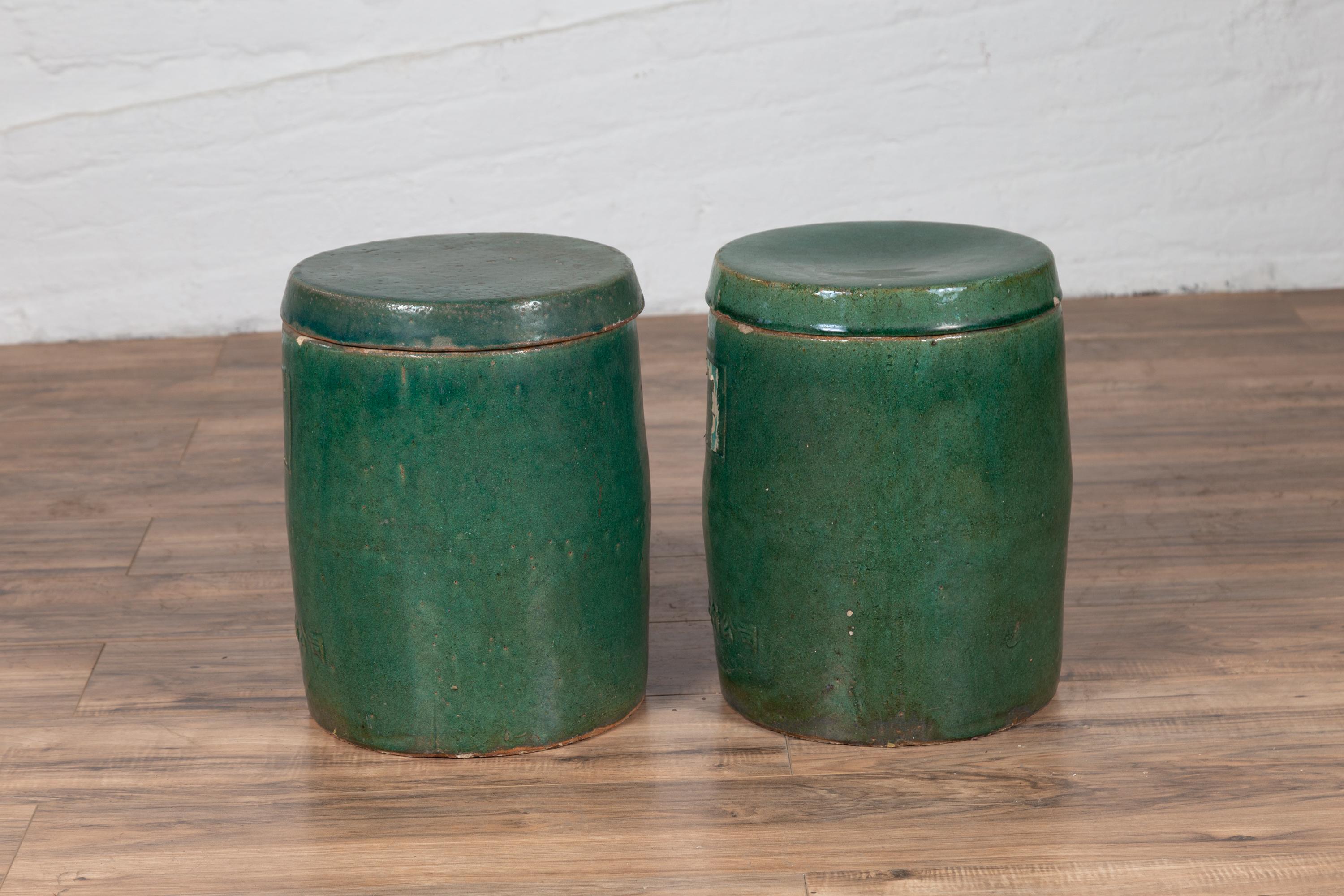 Pair of Antique Chinese Green Glazed Ceramic Lidded Jars from the Hunan Province 6