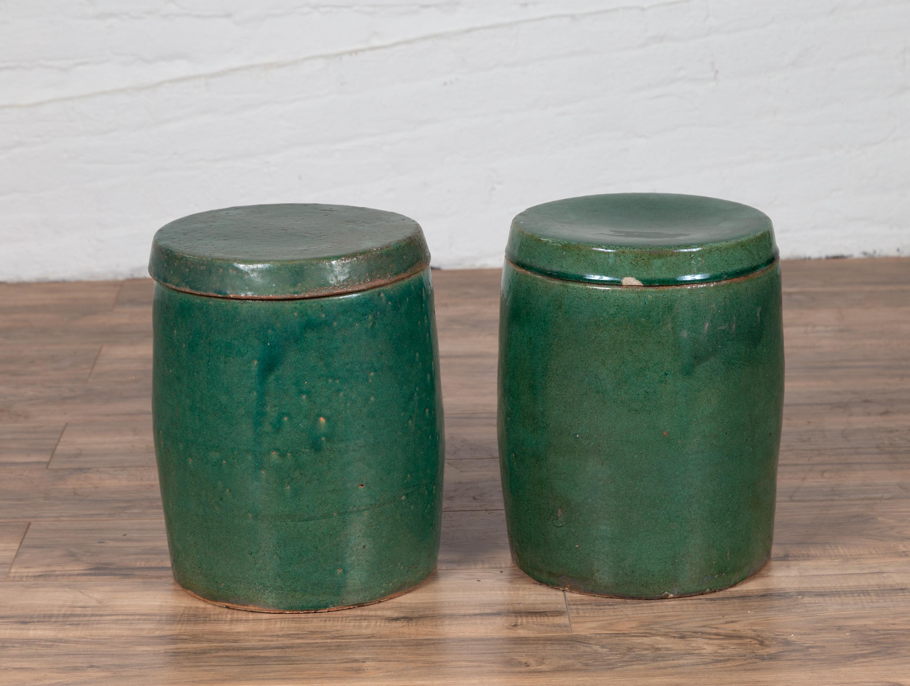 Pair of Antique Chinese Green Glazed Ceramic Lidded Jars from the Hunan Province 5