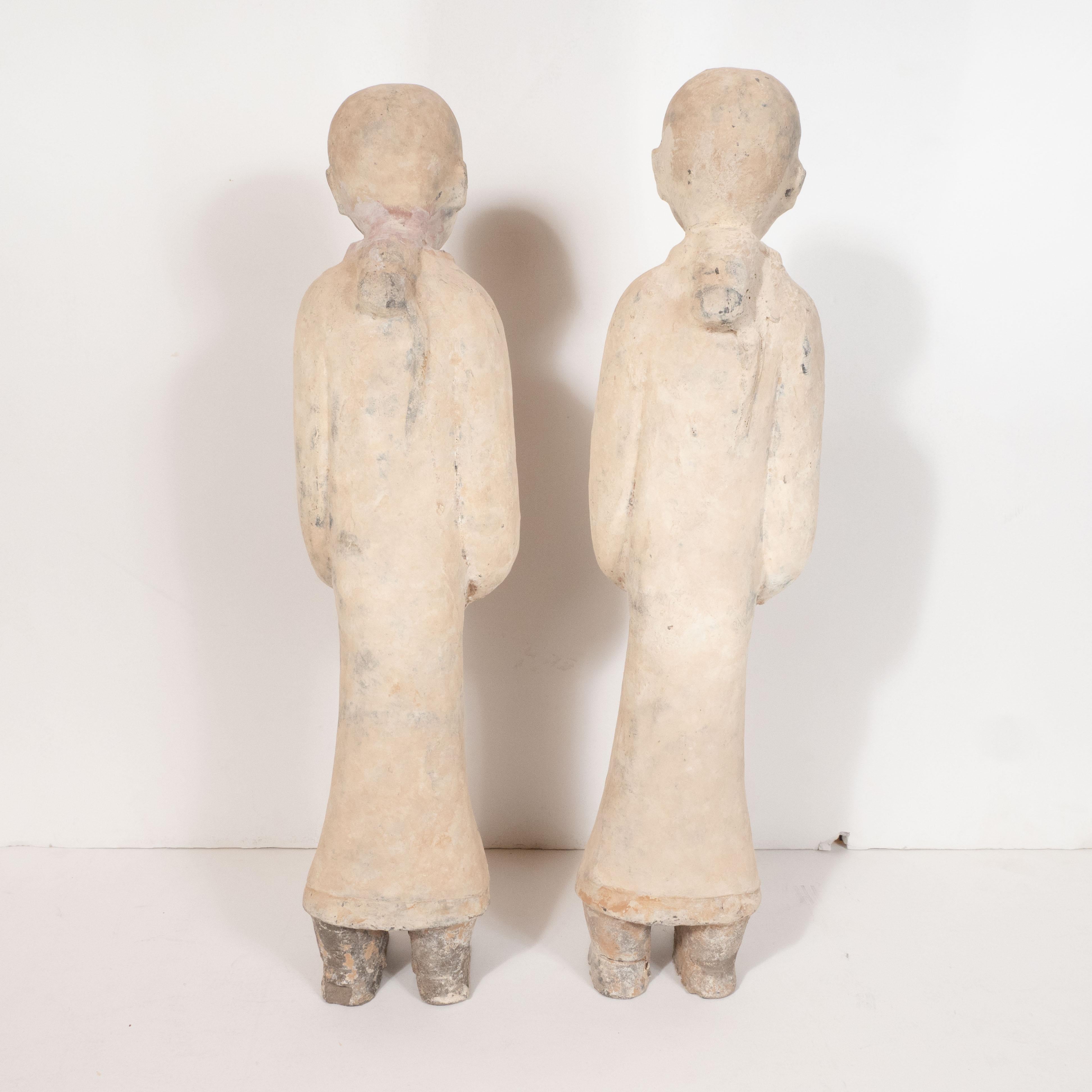 Pair of Chinese Han Dynasty Style Terracotta Attendant Figurines 7