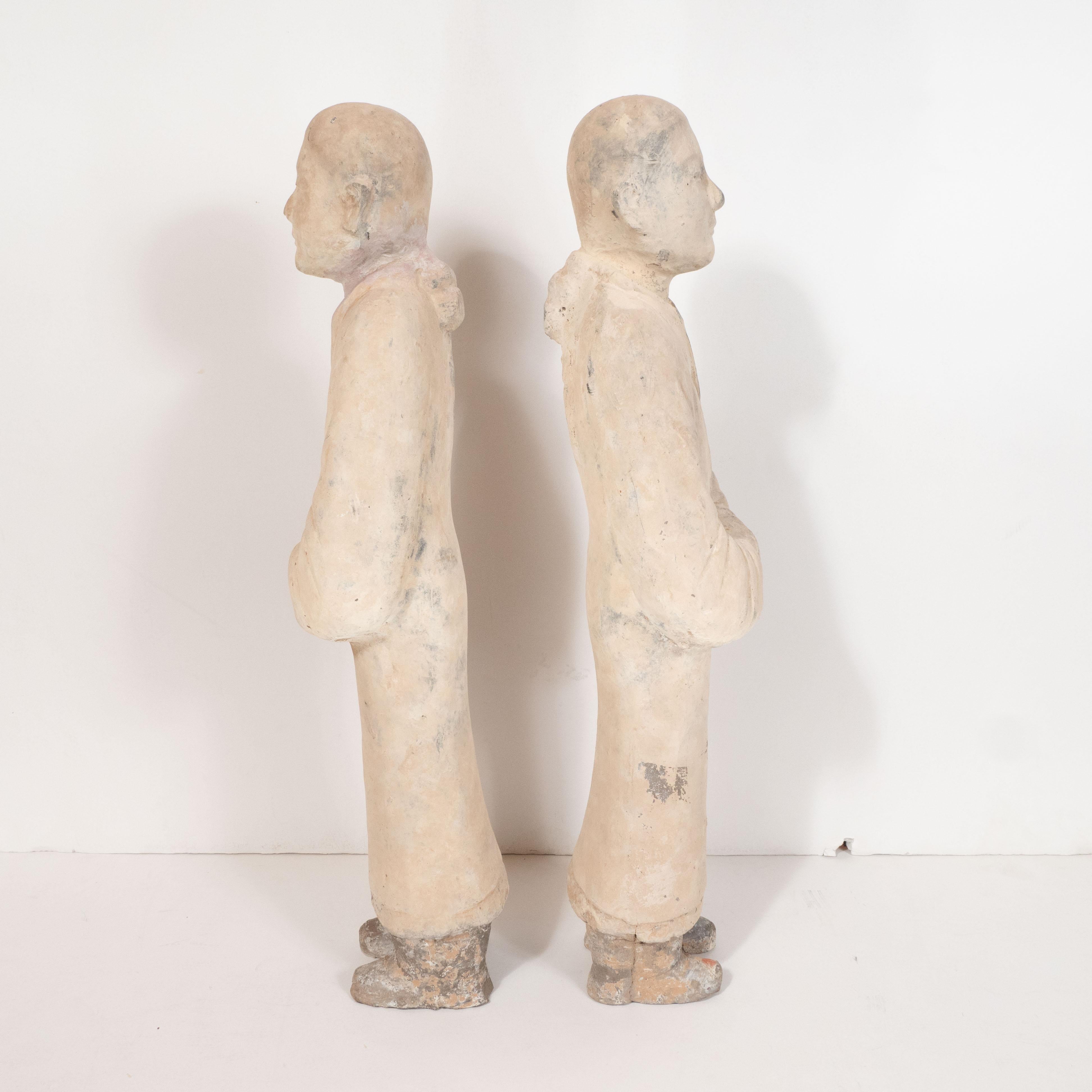 Pair of Chinese Han Dynasty Style Terracotta Attendant Figurines 9