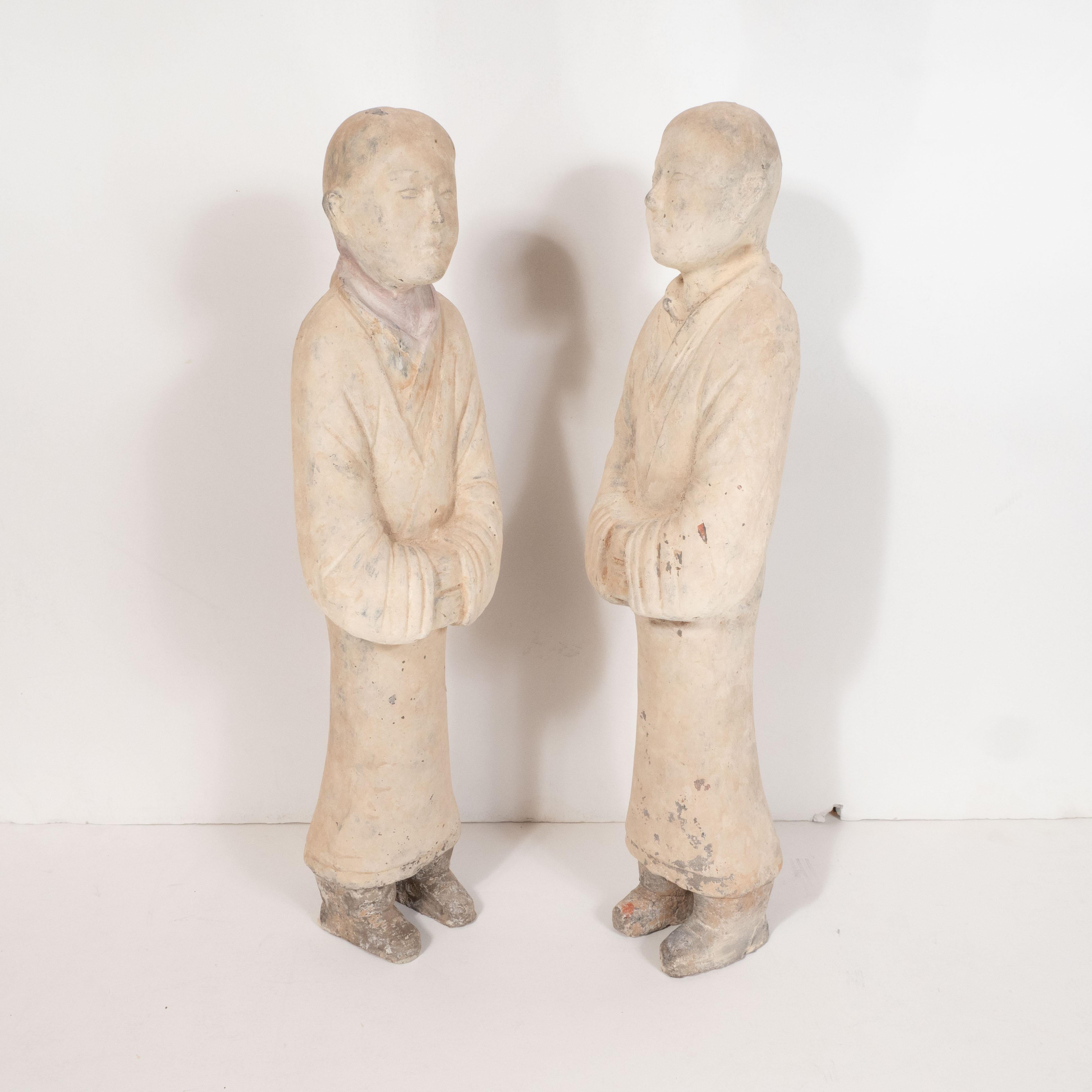 Pair of Chinese Han Dynasty Style Terracotta Attendant Figurines 4