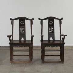Pair of Antique Chinese High York Back Armchairs, 1920s