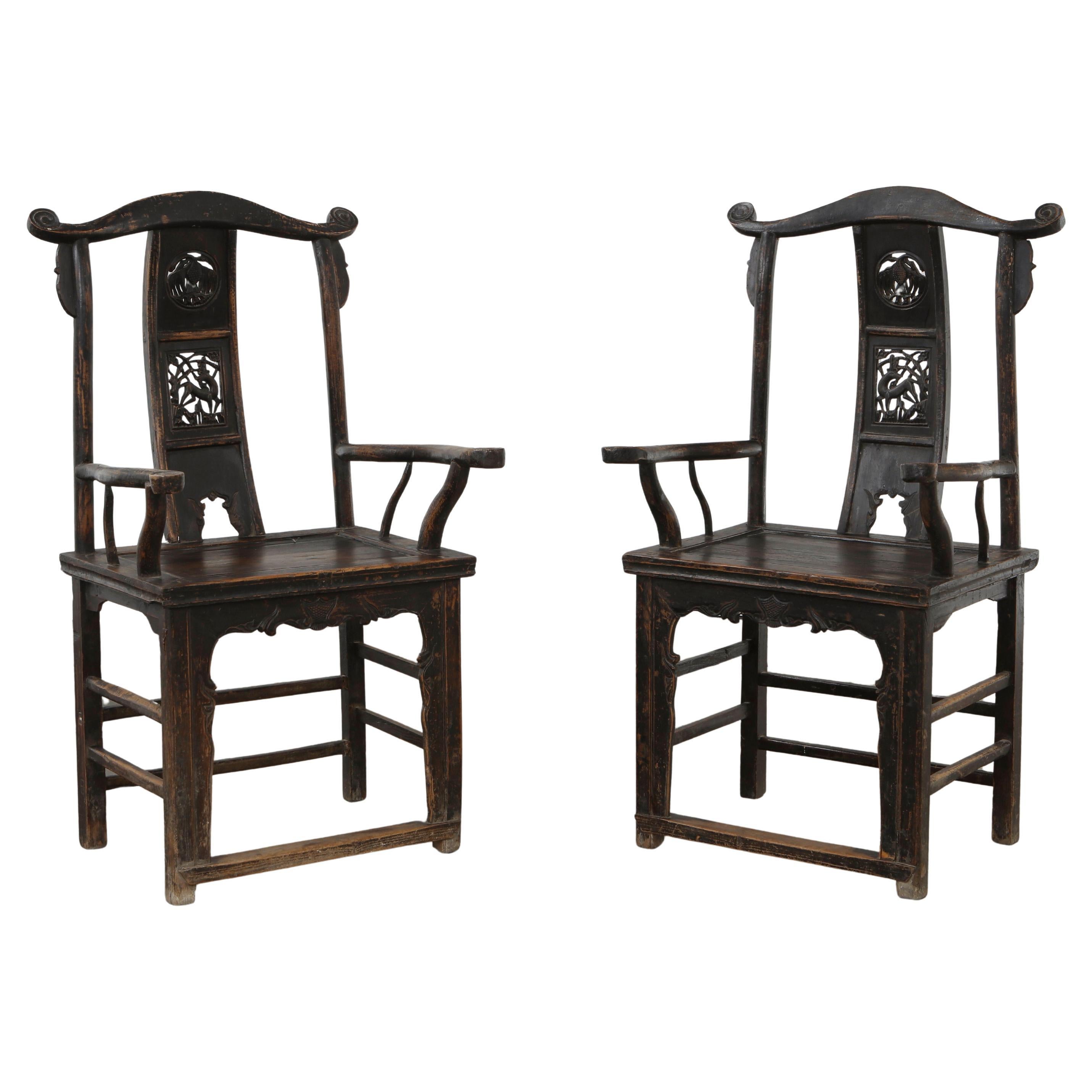 Pareja de Antiguos Sillones Chinos de Respaldo Alto York, Años 20