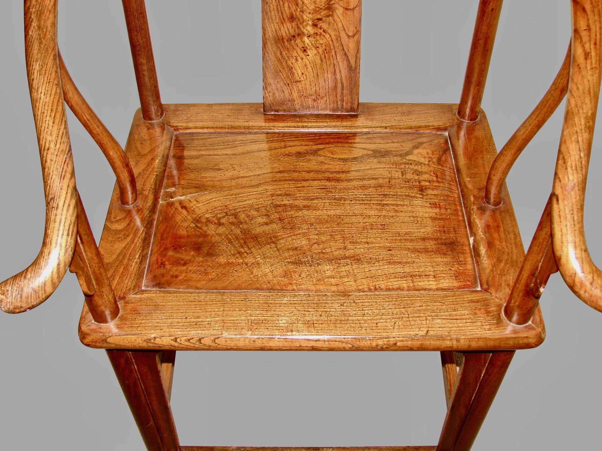 19th Century Pair of Antique Chinese Horseshoe Back Elm Armchairs