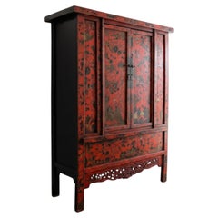 Pair of Antique Chinese Lacquer Cabinets, Highly Decorated, Circa 1750