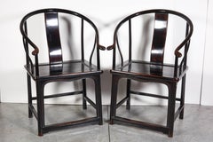 Pair of Antique Chinese Lacquer Horseshoe Back Chairs