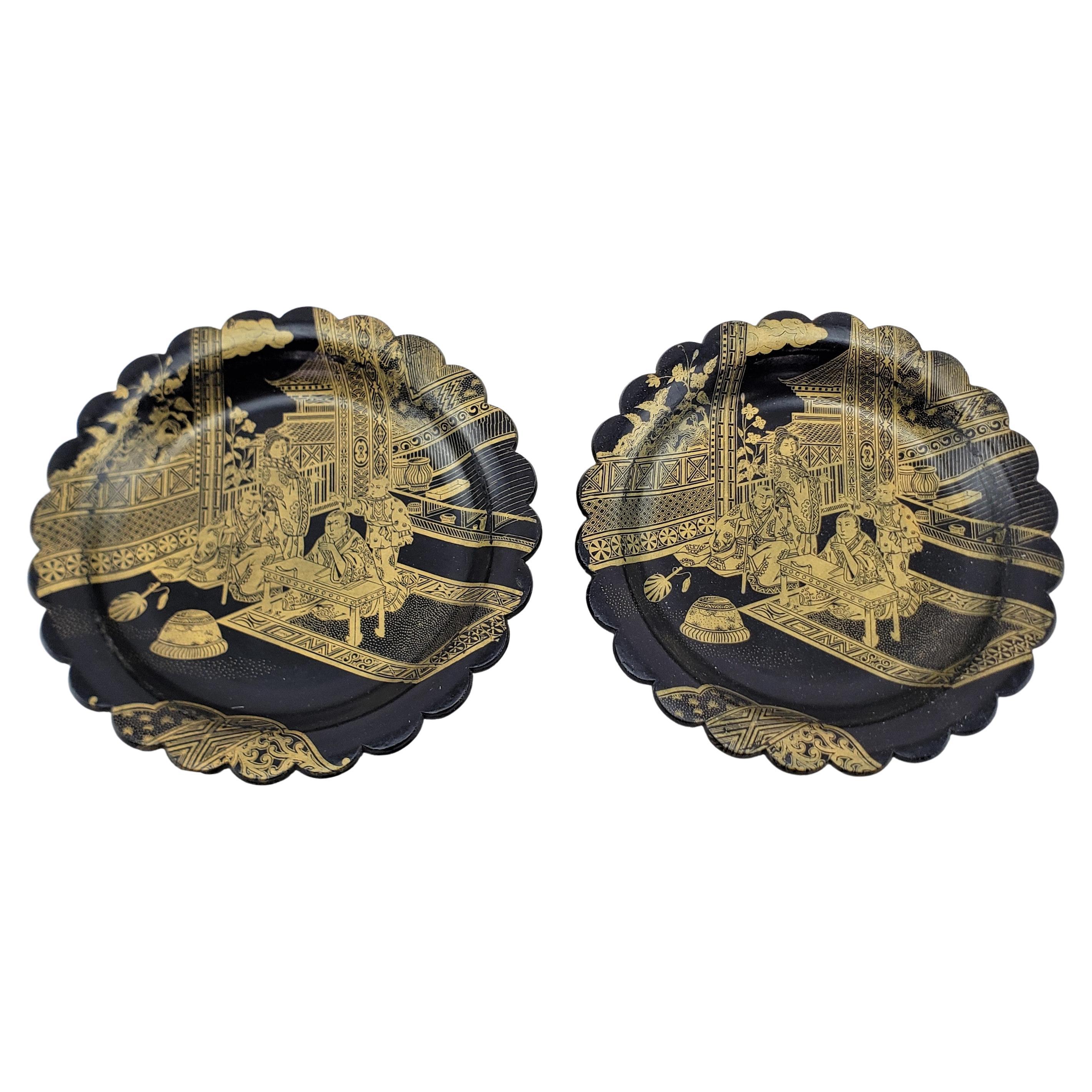 Pair of Antique Chinese Paper Mache Bottle Coasters with Gilt Decoration For Sale