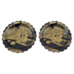 Pair of Antique Chinese Paper Mache Bottle Coasters with Gilt Decoration