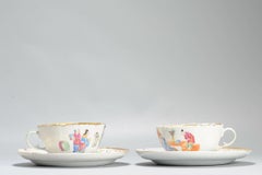 Pair of Antique Chinese Porcelain Cantonese Cup & Dish Figures Qing Daoguang