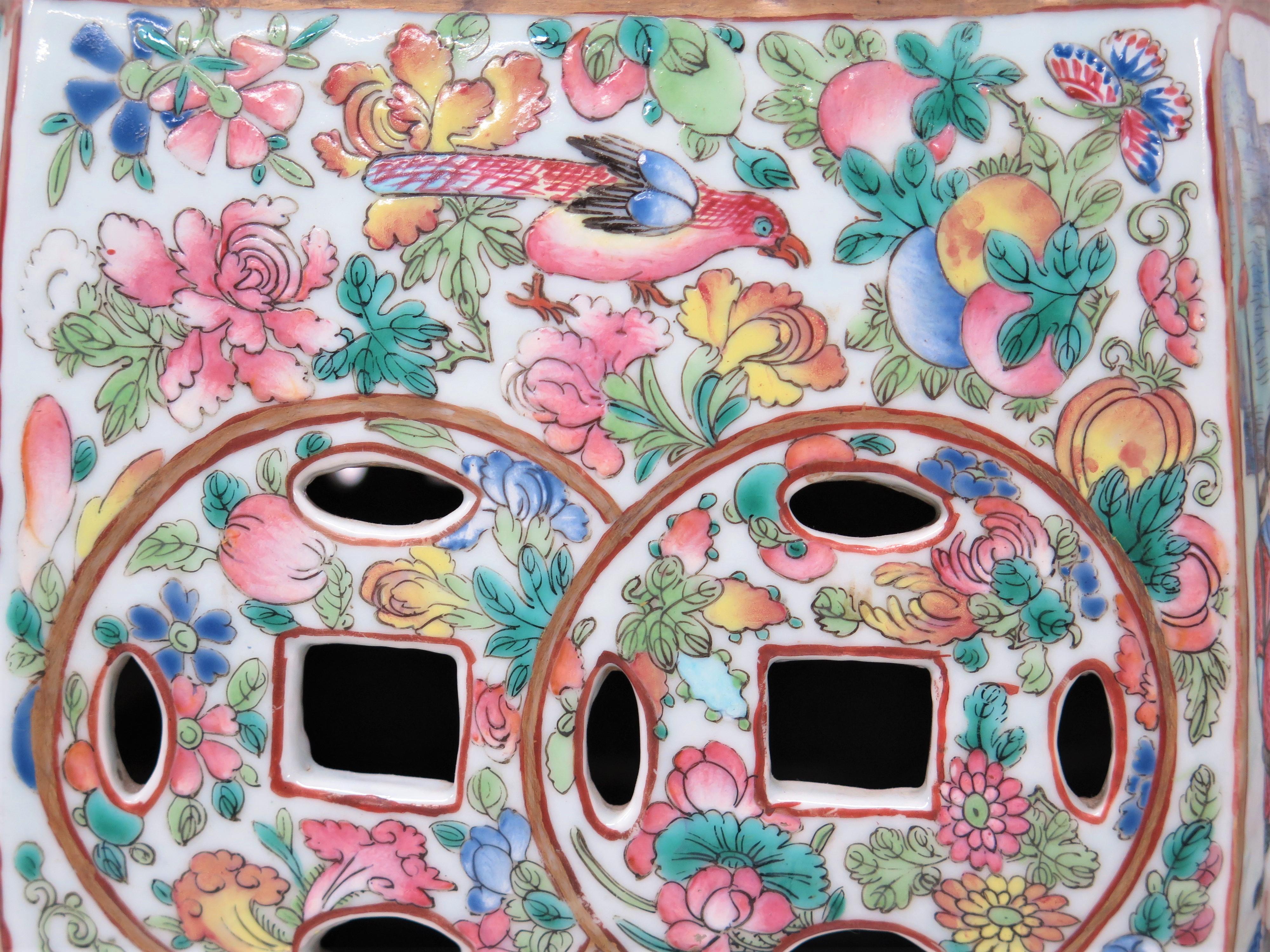 Pair of Antique Chinese Porcelain Faceted Barrel Shaped Garden Seats Family Rose For Sale 9