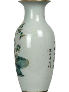 Paar antike chinesische Porzellanvasen mit Blumenszene-Szene-Meister Zhong-Lin Luo
